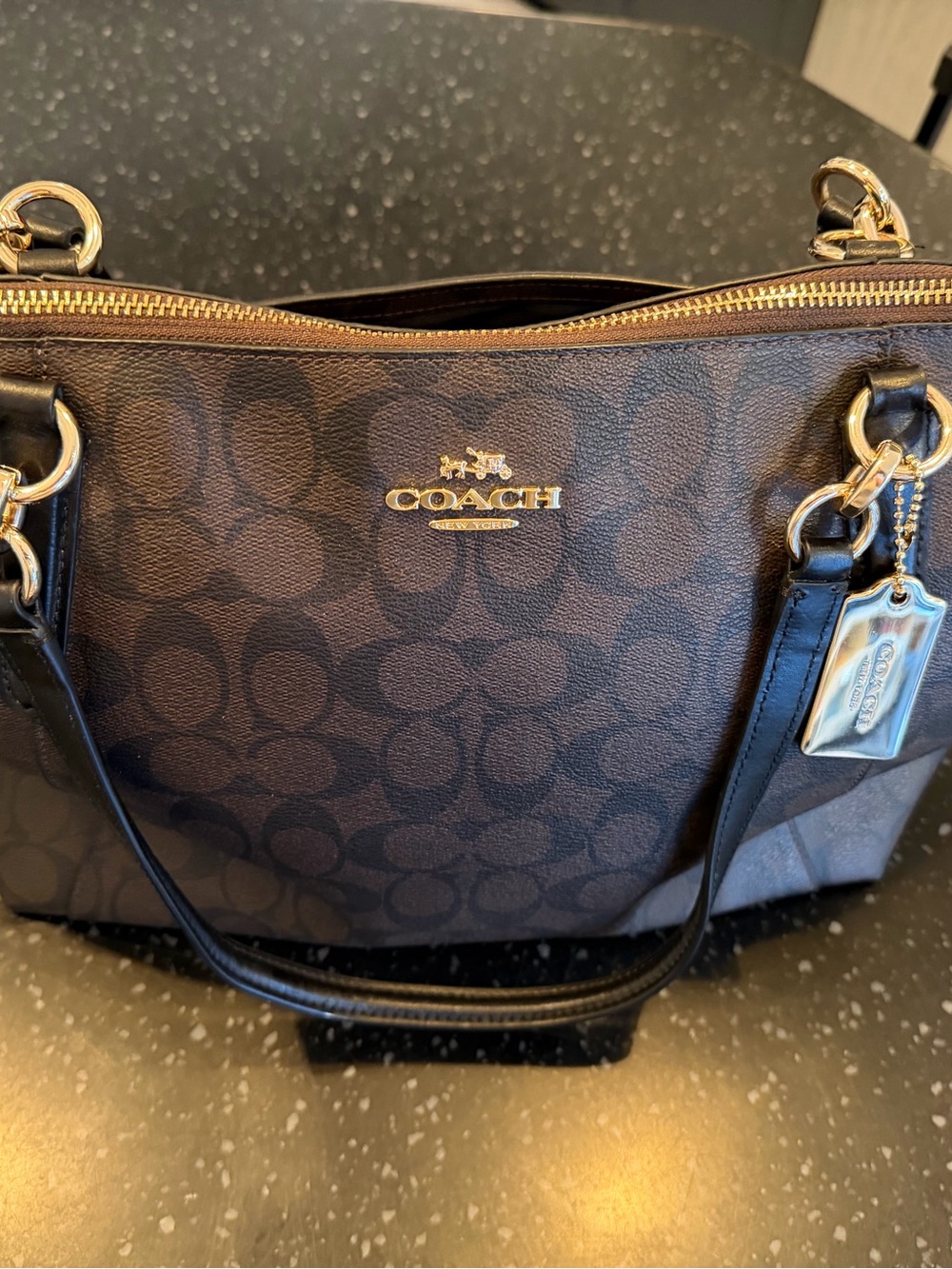 Classic Brown Black Tote Bag Gold Hardware Like New $298 - Picture 3 of 12